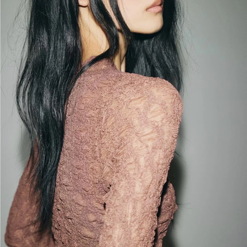 NWT H&M V-Neck Lace Top in Dusty Rose